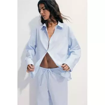 H M Cotton Poplin Pyjamas Light Blue Stripe
