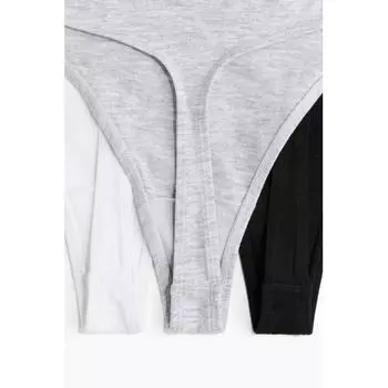 H M Cotton Thong Panty 10 piece Set Grey Melange Black White