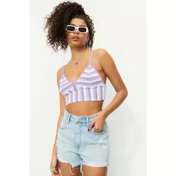 Укороченный топ HM Crochet Look в фиолетовую полоску 1086388002