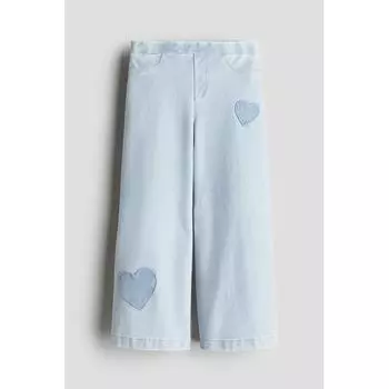 H M denim look wide pants light blue heart