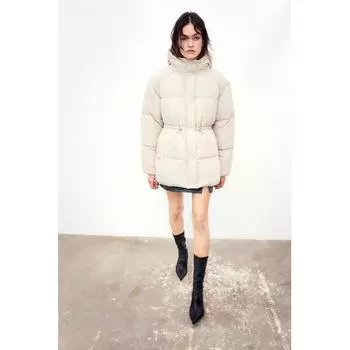H M drawstring waist puff jacket light beige