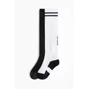 H M DryMove Soccer Socks 2 Pack Set Black White