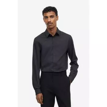 H&M Easy Care Slim Fit Shirt Black 0976709003