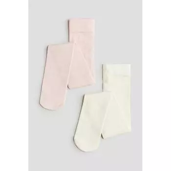 H M Fine knit Tights 2 Pack Set Powder Pink Natural White