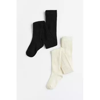 H M Fine knit tights 2 pack cream black