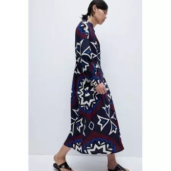 H M Fitted Waist Shirt Dress Burgundy Pattern