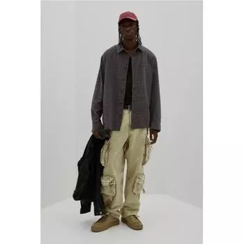 H M Flannel sHirt Loose Fit Dark Grey XS