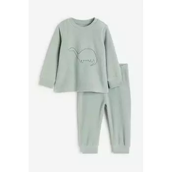 H M fleece pajamas light green dinosaur