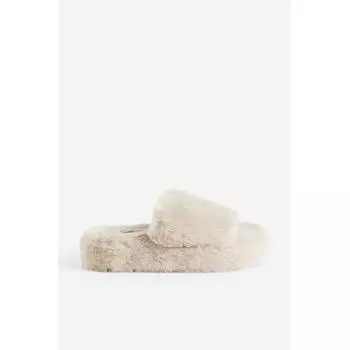 H&M Fluffy тапочки светло-бежевые