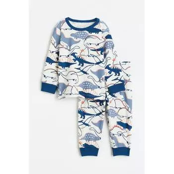 H M frill cotton pajamas white dinosaur
