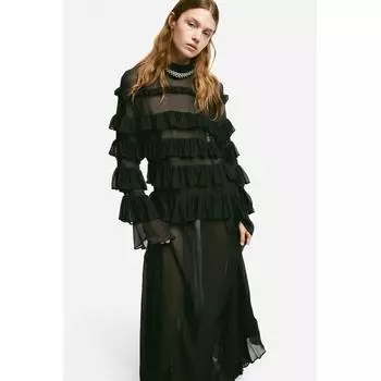 H M Frill Detail Maxi Dress Black