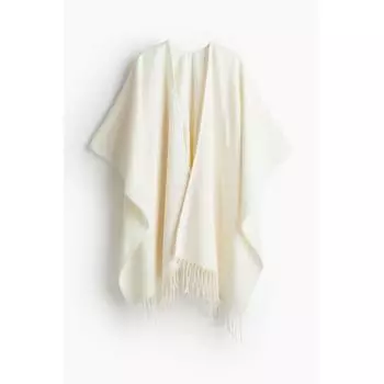 H M fringe detail poncho cream