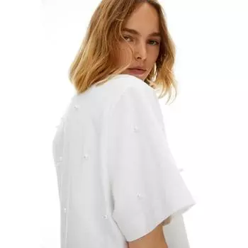 H&M Футболка с бисером Белая 1198787001