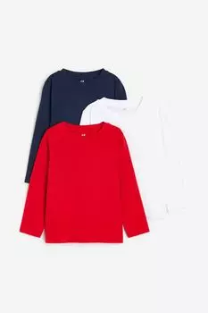 H&M Футболка с длинным рукавом, комплект из 3 предметов: красный/темно-синий/белый