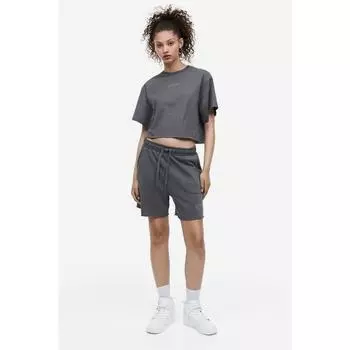 Футболка HM Boxy Style с вышивкой, темно-серая 1190346005