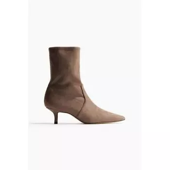H M Heeled Sock Boots Dark Beige