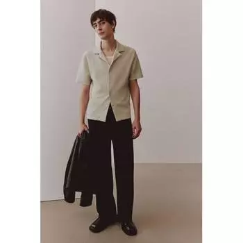 H M Herringbone Weave caMp sHirt Regular Fit ligHt Beige XS