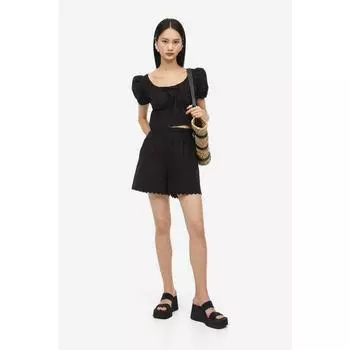 H&M Хлопковые шорты с вышивкой, черные 1200725004