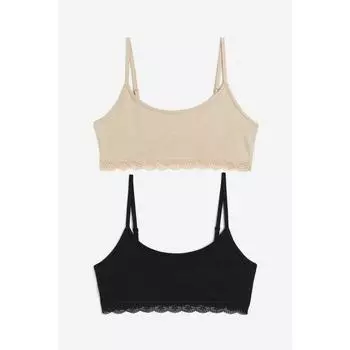 H&M хлопковый бюстгальтер без подушечек, комплект из 2 предметов, светло-бежевый, черный 1084218014