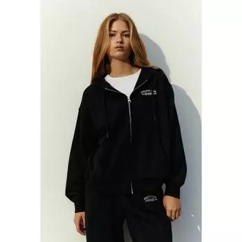 H&M худи на молнии с вышивкой черный Athletic Club 1206293001