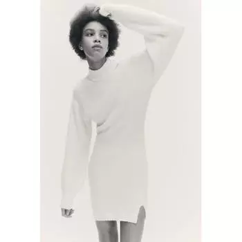 H M Knit Turtleneck Dress White