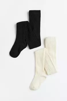 H&M комплект из 2 колготок тонкой вязки кремовый/черный