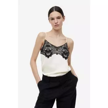 H&M Lace Detail Camisole Top Cream Black 1186574001