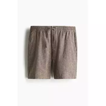 H M Linen Blend sHorts Regular Fit Dark Beige XS
