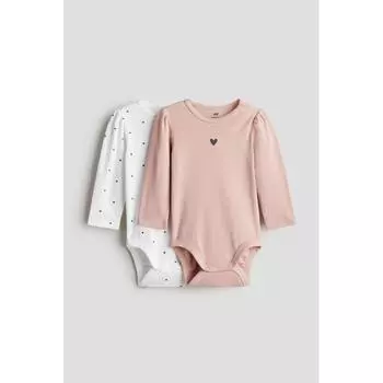H M Long Sleeve Bodysuit 2 Piece Set Light Pink Heart
