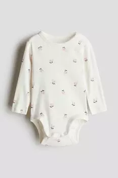 H M long sleeve bodysuit white cherry