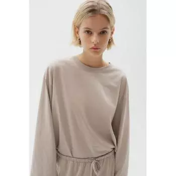H M Long Sleeve Cotton Top Light Greige