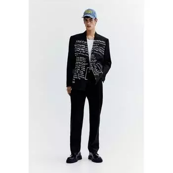 H M Loose Fit Double Breasted Jacket Black Basquiat