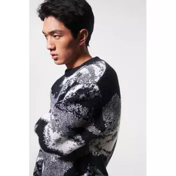 H M Loose Fit Jacquard Knit juMper Black Patterned S