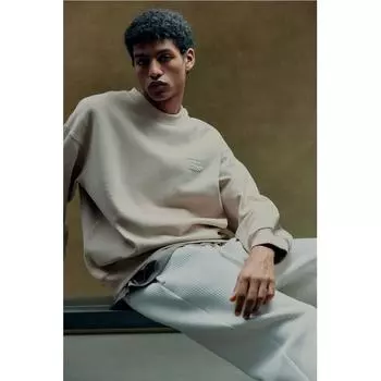 H M Loose Fit Print sweatsHirt ligHt Beige New York XS