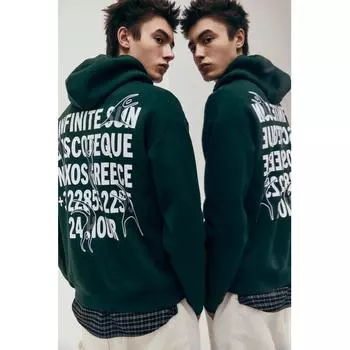 Толстовка с капюшоном свободного кроя с принтом HM Forest Green S