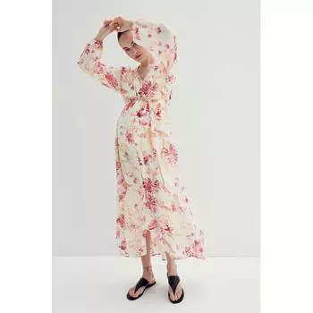 H M MAMA Before After Belted Dress Cream Floral
