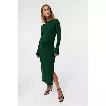 H M MAMA rib knit dress dark green