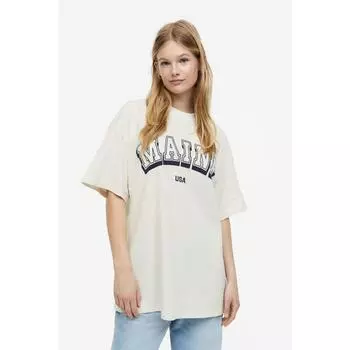 Футболка HM Oversized с принтом кремового цвета Мэн 1136437025