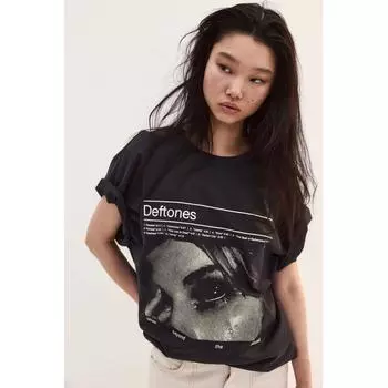 H M Oversized Printed T Shirt Black Deftones