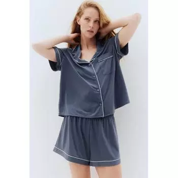 H M pajama shirt shorts dusty blue