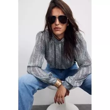 H M Patterned Blouse Light Gray Pattern