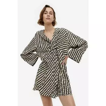 H&M Платье из фактурной ткани с узлом, черный узор 1154744003