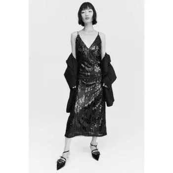 H&M платье-комбинация с пайетками черное 1201522001