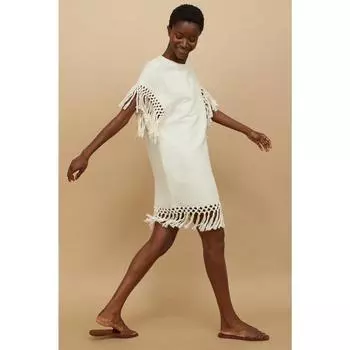 H&M платье кремового цвета с бахромой 0991391002