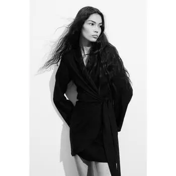 H&M платье с запахом из смесового льна, черное 1185605003