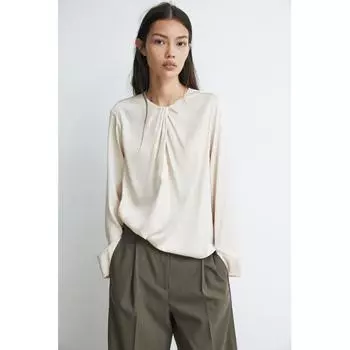 H M pleated detail satin blouse cream