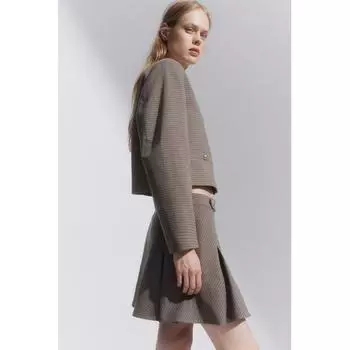 H M pleated mini skirt beige check