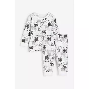 H M print cotton pajamas white panda