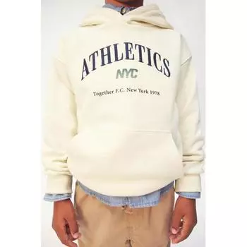 H M Print Detail Hoodie Light Yellow Athletics