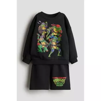 H M Print Sweatshirt 2 Piece Set Black TMNT